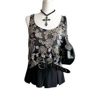 Abercrombie & Fitch Sleeveless Mesh Black and Metallic Sequins Blouse XS